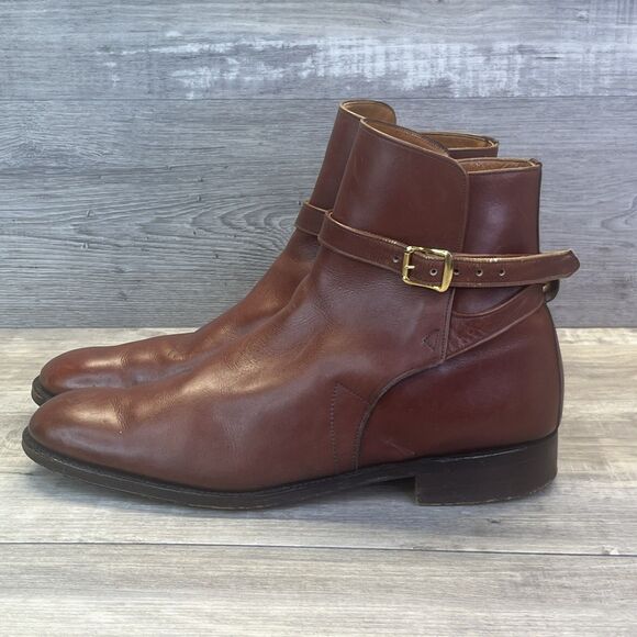 Tecnic Cavalry Boots 10 1/2 BTC Vtg Brown Leather Strap Military Shiny Ankle